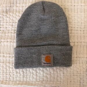 Carhartt Gray Knit Cuffed Beanie with Tan Logo Patch